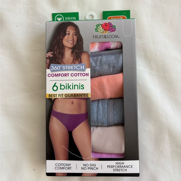 Fruit of the loom 360 stretch cotton bikinis size 6 medium set of 6 pairs - Picture 1 of 4